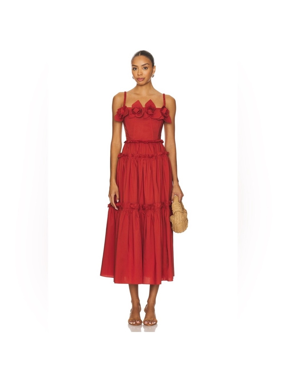 Aknvas Red Rosette Midi Dress 2 NWOT
